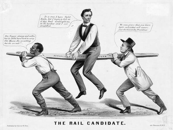 Abraham Lincoln, the Rail Candidate Prent over de Rail Candidate