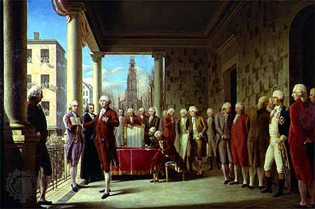 Inauguratie van George Washington als eerste president George Washington politiek amerika