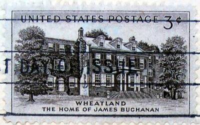 Wheatland, het woonhuis van James Buchanan op een postzegel Postzegel met daarop Wheatland, het woonhuis van president James Buchanan
