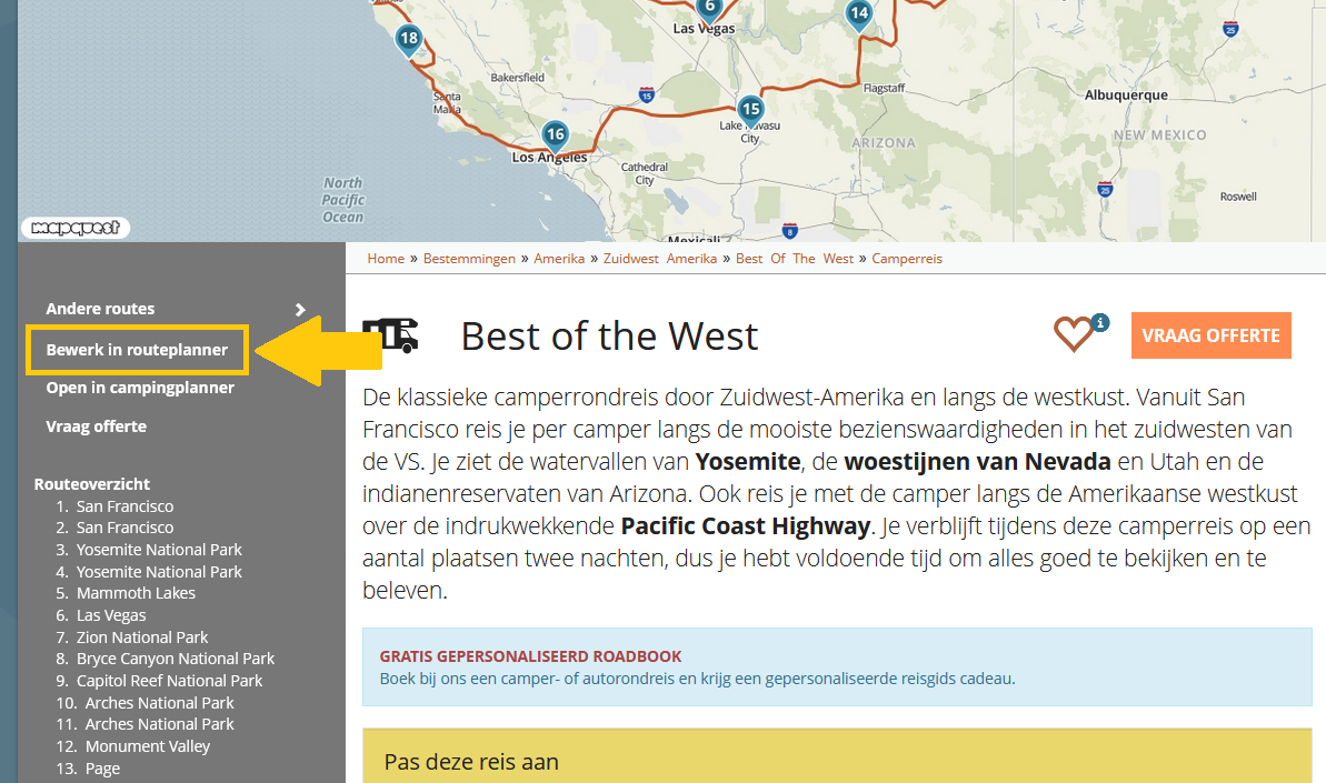 Kies voor Bewerk route