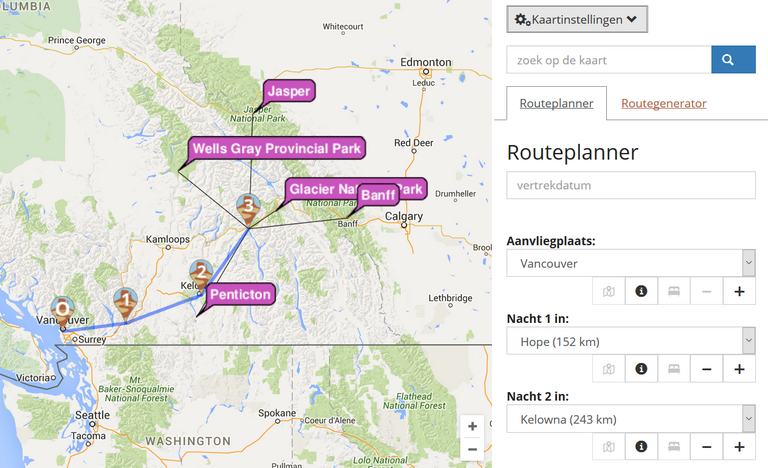 plan een route voor je autoreis in Amerika of canada