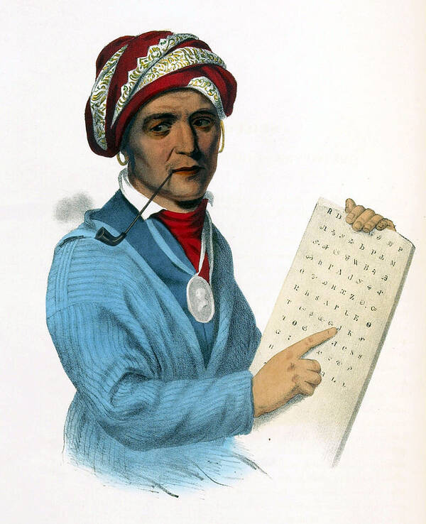 Sequoyah bedacht het Cherokee-schrift, Tslagi Sequoyah schrift Tslagi