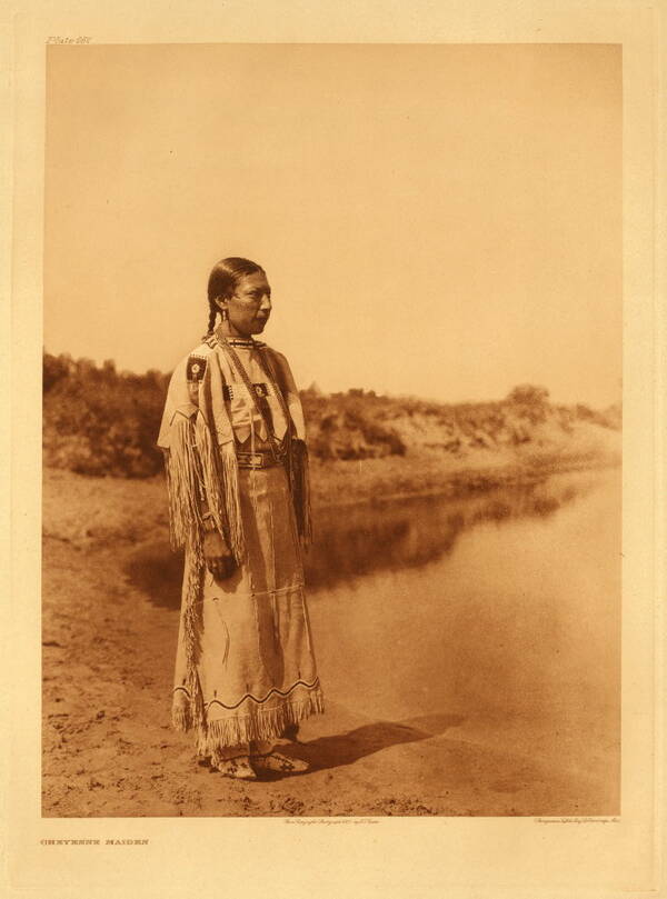 Een Cheyenne-vrouw omstreeks 1930, portret door Edward S. Curtis Cheyenne vrouw