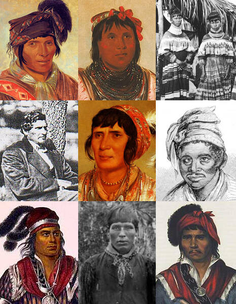 Portretten van Seminole-indianen Portretten van verschillende Seminole leden