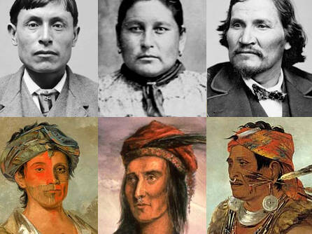 Portretten van Shawnee. In het midden Tecumseh Portretten van Shawnee indianen