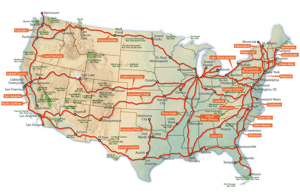 treinroutes Amtrak